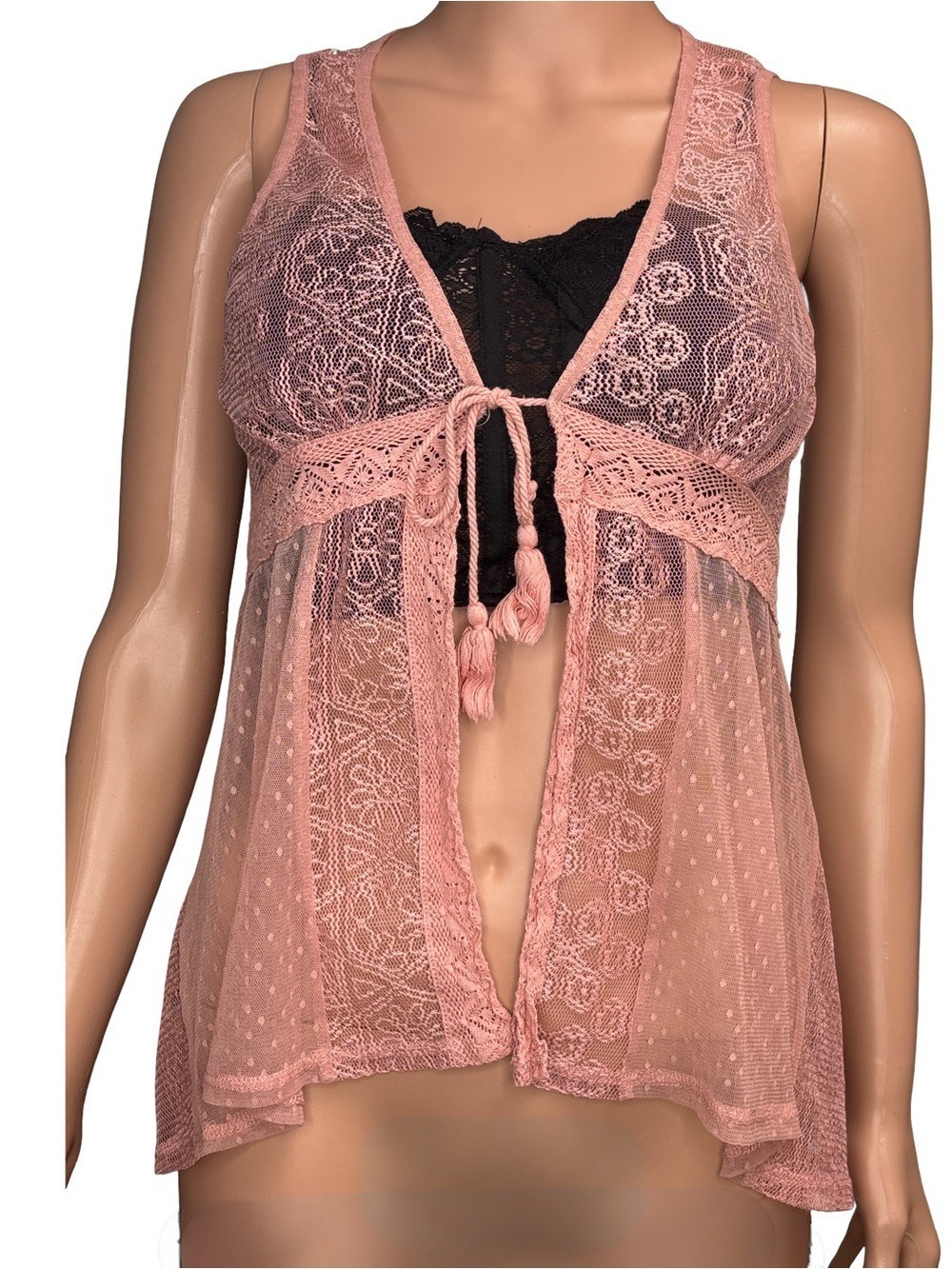 Maurices Sheer Lace Tie-Front Chemise - Dusty Rose Small